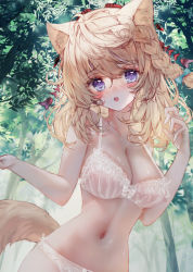 Rule 34 | 1girl, animal ear fluff, animal ears, warrior of light (ff14), blonde hair, blue eyes, blush, bra, braid, breasts, cat ears, cat tail, cleavage, collarbone, commentary request, commission, final fantasy, final fantasy xiv, forest, long hair, looking at viewer, medium breasts, miqo&#039;te, nature, navel, outdoors, panties, solo, standing, stomach, tail, tandohark, tree, twitter username, underwear, underwear only, upper body, white bra, white panties