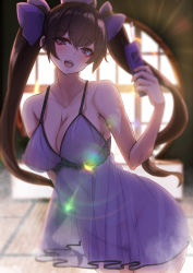 Rule 34 | 1girl, absurdres, blush, breasts, brown eyes, brown hair, cleavage, collarbone, commentary request, eyelashes, female pubic hair, hair between eyes, hat, highres, himekaidou hatate, holding, holding phone, indoors, large breasts, lens flare, lingerie, lips, long hair, looking at viewer, negligee, nipples, open mouth, phone, pubic hair, rainbow gradient, round window, see-through, sidelocks, solo, standing, sunlight, tatami, teeth, tokin hat, tongue, touhou, two side up, underwear, upper teeth only, window, yukito (dreamrider)