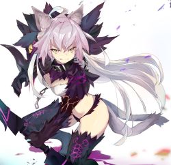 Rule 34 | 1girl, absurdres, animal ear fluff, animal ears, atalanta (fate), atalanta alter (fate), black panties, black thighhighs, breasts, cat ears, cat tail, fate/grand order, fate (series), fur-trimmed legwear, fur-trimmed panties, fur trim, green eyes, grey hair, highres, long hair, medium breasts, multicolored hair, multiple tails, panties, pink hair, same (sendai623), slit pupils, solo, tail, thighhighs, two-tone hair, underwear, very long hair