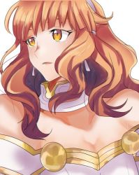 Rule 34 | 1girl, celica (fire emblem), detached collar, dress, fire emblem, fire emblem echoes: shadows of valentia, fire emblem gaiden, nintendo, red hair, rem (eyes 410), simple background, solo, wavy hair, white background, yellow eyes