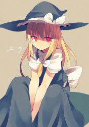 Rule 34 | 1girl, alternate eye color, blonde hair, bow, dated, female focus, fuukadia (narcolepsy), hat, hat bow, kirisame marisa, long hair, red eyes, solo, touhou, v arms, witch hat