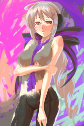 Rule 34 | 1girl, bad id, bad pixiv id, bodypaint, breasts, false clothes, long hair, naked paint, nipples, nude, painted clothes, red eyes, ribbon, silver hair, solo, tro, vocaloid, yowane haku