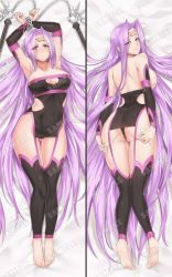 Rule 34 | 1girl, armpits, ass, bare shoulders, barefoot, black thighhighs, blush, bound, bound arms, bound wrists, breasts, chain, collar, dakimakura (medium), dress, facial mark, fate (series), forehead mark, full body, gloves, large breasts, long hair, looking at viewer, lying, medusa (fate), medusa (rider) (fate), multiple views, panties, purple eyes, purple hair, revealing clothes, smile, stormcow, suggestive, thigh gap, thighhighs, underwear, very long hair