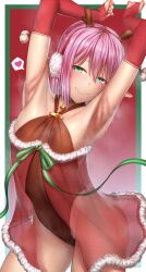 Rule 34 | 1girl, armpits, green eyes, highres, original, pink hair, smile, solo, steam, yui hiroshi
