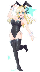 Rule 34 | 1girl, absurdres, animal ears, black bow, black bowtie, black footwear, black leotard, blonde hair, blue eyes, boku wa tomodachi ga sukunai, boots, bow, bowtie, breasts, butterfly hair ornament, cleavage, commentary request, detached collar, fake animal ears, fang, full body, hair ornament, highres, kashiwazaki sena, large breasts, leotard, looking at viewer, mari (rodoney-kiara), open mouth, playboy bunny, rabbit ears, rabbit girl, rabbit tail, simple background, solo, standing, star (symbol), strapless, strapless leotard, tail, thigh boots, thighhighs, white background, wrist cuffs