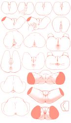 Rule 34 | 1girl, absurdres, anus, ass, cleft of venus, collage, female focus, highres, kurozu (crozu), monochrome, multiple views, pussy, sketch, spread anus, spread ass, spread legs, tagme, thighs, torso, uncensored