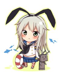 Rule 34 | 10s, 1girl, chibi, elbow gloves, gloves, green eyes, grey hair, kantai collection, lifebuoy, long hair, personification, rensouhou-chan, shimakaze (kancolle), striped clothes, striped thighhighs, swim ring, thighhighs, tosura-ayato
