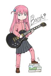 Rule 34 | 1girl, bocchi the rock!, book, english text, gotoh hitori, guitar, highres, instrument, solo, white background