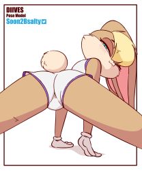 Rule 34 | 1girl, animated, animated gif, ass, basketball uniform, blonde hair, blue eyes, blush, brown fur, diives, english text, furry, gloves, highres, lola bunny, long ears, looney tunes, open mouth, pants, rabbit ears, rabbit tail, shirt, space jam, split, sportswear, thighs, warner bros, white background, white pants, white shirt