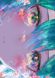 Rule 34 | 1girl, absurdres, aqua hair, blush, crying, crying with eyes open, eye focus, hatsune miku, highres, looking at viewer, multicolored eyes, sideways, solo, tears, twintails, user negz8222, vocaloid
