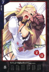 Rule 34 | 00s, 10s, apron, blonde hair, blush, breasts, covered erect nipples, flower, freckles, green eyes, koume keito, large breasts, maid, maid apron, nipple slip, nipples, pointy ears, queen&#039;s blade, queen&#039;s blade rebellion, tearing clothes, thighhighs, torn clothes, vante