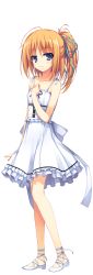 Rule 34 | 1girl, absurdres, bare shoulders, blue eyes, dress, full body, hand on own chest, highres, kizuna, looking at viewer, non-web source, orange hair, reminiscence, reminiscence re:collect, ribbon, shoes, side ponytail, smile, solo, tomose shunsaku, transparent background