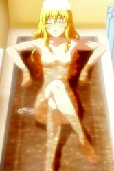 Rule 34 | 1girl, absurdres, bathing, blonde hair, blush, breasts, closed eyes, highres, himegami kodama, long hair, lying, maken-ki!, nipples, nude, open mouth, screencap, small breasts, solo, stitched, takami akio, third-party edit, water, wet