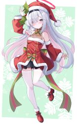 Rule 34 | 1girl, absurdres, bare shoulders, blue archive, detached sleeves, fukemachi, highres, long hair, looking at viewer, plana (blue archive), santa costume, solo, white hair