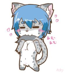 Rule 34 | artist request, biting, blue hair, closed eyes, furry, lowres, short hair, snow leopard