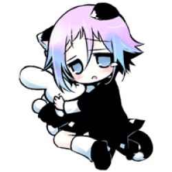 Rule 34 | 00s, androgynous, animal ears, blush, cat ears, cat tail, chibi, crona (soul eater), dress, gender request, looking at viewer, lowres, pink hair, sakurazawa izumi, short hair, simple background, solo, soul eater, stuffed animal, stuffed rabbit, stuffed toy, tail, transparent background