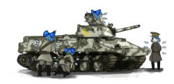 Rule 34 | 4girls, :&lt;, blue hair, caterpillar tracks, cirno, fairy wings, military, military vehicle, motor vehicle, multiple girls, multiple persona, non-web source, panzermeido, short hair, simple background, tank, touhou, vehicle, wings