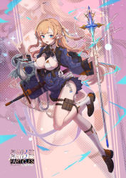 Rule 34 | 1girl, aqua eyes, blonde hair, bow, bowtie, bracelet, breasts, clothing request, commentary, commentary request, dragon, dress, earrings, elf, english text, hair bow, holding, jewelry, long hair, looking at viewer, open mouth, original, pink background, pointing, pointy ears, sheath, sheathed, shoes, sparkle, staff, sword, tail, tajima ryuushi, tongue, weapon, wings, wristband