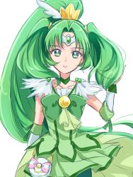 Rule 34 | 1girl, bike shorts, circlet, commentary request, cure march, detached sleeves, earrings, eyelashes, fpminnie1, green eyes, green hair, green neckwear, green skirt, green theme, green vest, hair between eyes, hair intakes, highres, jewelry, long hair, looking at viewer, magical girl, midorikawa nao, ponytail, precure, serious, shorts, simple background, sketch, skirt, smile precure!, solo, upper body, very long hair, vest, white background, white sleeves