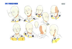 Rule 34 | 1boy, bald, character sheet, copyright name, expressions, highres, male focus, multiple views, official art, one-punch man, production art, saitama (one-punch man), scan, scan artifacts, superhero costume, zip available