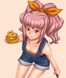 Rule 34 | 00s, anya alstreim, code geass, food, fruit, orange (fruit), overall shorts, overalls, pink hair, red eyes, rokuichi, solo