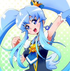 Rule 34 | 10s, 1girl, :d, blue eyes, blue hair, blush, brooch, crown, cure princess, earrings, happinesscharge precure!, heart, heart brooch, highres, jewelry, long hair, magical girl, matching hair/eyes, open mouth, precure, ryuuta (cure ryuuta), shirayuki hime, smile, solo, twintails