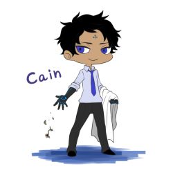 Rule 34 | 1boy, :&gt;, black hair, blue eyes, character name, chibi, facial mark, male focus, mechanical arms, necktie, prosthesis, prosthetic arm, puyora, scp-073, scp foundation, single mechanical arm, smile, solo, standing
