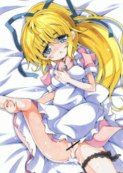 Rule 34 | 1girl, aftersex, apron, blonde hair, blue eyes, breasts, censored, cum, dress, lilith aileron, long hair, milkpanda, tales of (series), tales of destiny