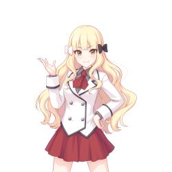 Rule 34 | black bow, black shirt, bow, hair bow, jacket, long hair, looking ahead, looking at viewer, necktie, official art, princess connect!, red necktie, red skirt, saren (princess connect!), saren (real) (princess connect!), shirt, skirt, tachi-e, transparent background, white bow, white jacket, yellow eyes