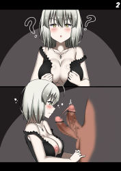 Rule 34 | 1girl, :o, ?, absurdres, ahoge, bar censor, bare shoulders, black dress, bouncing penis, breasts, censored, closed eyes, collarbone, comic, dark-skinned male, dark skin, dress, fate/grand order, fate (series), flying sweatdrops, full-length zipper, highres, imminent paizuri, jeanne d&#039;arc (fate), jeanne d&#039;arc alter (fate), jeanne d&#039;arc alter (ver. shinjuku 1999) (fate), jewelry, large breasts, mosaic censoring, necklace, nipples, off shoulder, official alternate costume, pale skin, penis, ryle, short hair, silver hair, solo focus, undressing, unzipped, wavy mouth, yellow eyes, zipper