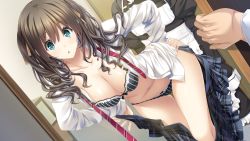 Rule 34 | 1girl, aikawa arisa (kiss ato), black bra, black panties, blue eyes, blush, bow, bow bra, bra, breasts, brown hair, cleavage, game cg, hair ribbon, hands on own hips, kiss ato, large breasts, leaning forward, legs, long hair, looking at viewer, mikoto akemi, navel, necktie, open clothes, open door, open mouth, open shirt, panties, plaid, plaid skirt, ribbon, school uniform, shiny skin, shirt, skirt, standing, striped bra, striped clothes, striped panties, surprised, thigh gap, thighs, twintails, underwear, undone necktie, undressing, uniform, vertical-striped bra, vertical-striped clothes, vertical-striped panties