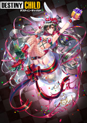 Rule 34 | 1girl, :o, absurdres, alcohol, animal ears, arm strap, arm up, armpits, ass, bare shoulders, black hair, breasts, capelet, character request, checkered background, choker, christmas, cleavage, crown, cup, destiny child, drinking glass, fishnet thighhighs, fishnets, floating hair, flower, fur trim, garter straps, green choker, green footwear, hair flower, hair ornament, high heels, highres, holding, in container, in cup, knees up, large breasts, long hair, looking at viewer, midriff, nail polish, parted lips, rabbit ears, rabbit girl, rabbit tail, red eyes, red flower, revealing clothes, solo, stomach, tail, tailcoat, teltelhousi, thighhighs, thighs, very long hair, wine, wine glass, wing collar, wrist cuffs