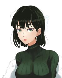 Rule 34 | 1girl, black hair, breasts, earrings, fubuki (one-punch man), green eyes, highres, jewelry, large breasts, looking at viewer, one-punch man