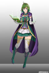 Rule 34 | 1girl, blue eyes, breasts, cape, fire emblem, fire emblem: the blazing blade, fire emblem heroes, gloves, green hair, highres, looking at viewer, magical girl, nino (fire emblem), nintendo, aged up, short hair, smile, thighhighs, thighs