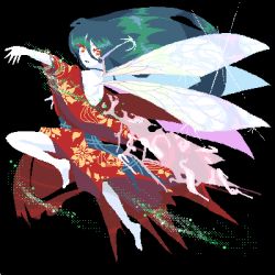 Rule 34 | 1girl, barefoot, dithering, fairy, fairy wings, feet, green hair, japanese clothes, kimono, long hair, lowres, oekaki, original, pixel art, piyu (poverty), simple background, soles, solo, toes, very long hair, wings