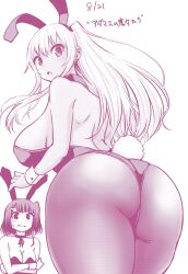 Rule 34 | 2girls, adamas no majo-tachi, ass, bad tag, bikini, blonde hair, breasts, gyaru, highres, imai yu, looking at viewer, looking back, miyoshi miku, multiple girls, nekomori ayana, rabbit, rabbit ears, rabbit tail, simple background, swimsuit, the witches of adamas