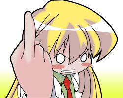 Rule 34 | 00s, 1girl, angry, blonde hair, blue eyes, blush stickers, child, middle finger, necktie, pani poni dash!, rebecca miyamoto, solo, teacher, vector trace