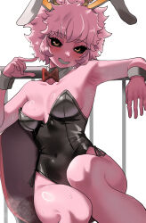 Rule 34 | 1girl, absurdres, alternate costume, animal ears, armpits, ashido mina, bare legs, bare shoulders, black leotard, black sclera, boku no hero academia, bow, bowtie, breasts, cleavage, clenched teeth, colored sclera, colored skin, commentary, curvy, detached collar, fake animal ears, highleg, highleg leotard, highres, leotard, looking at viewer, medium breasts, pink hair, pink skin, playboy bunny, rabbit ears, red bow, red bowtie, shiny skin, short hair, smile, solo, strapless, strapless leotard, teeth, wide hips, yellow eyes, zd (pixiv6210083)