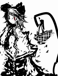 Rule 34 | 1girl, animal ears, bad id, bad pixiv id, basket, f7(eiki), female focus, greyscale, monochrome, mouse ears, mouse tail, nazrin, red eyes, solo, spot color, tail, touhou