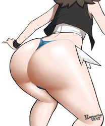 Rule 34 | 10s, 1girl, 2015, artist name, ass, back, bare legs, bent over, brown hair, creatures (company), female focus, from behind, game freak, greyimpaction, highres, hilda (pokemon), huge ass, legs, nintendo, panties, pokemon, pokemon bw, simple background, solo, thong, underwear, white background, wristband