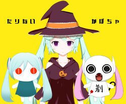 Rule 34 | 3girls, absurdres, aimaina, alternate costume, aqua hair, black eyes, black hair, closed mouth, commentary request, doushite-chan, hat, hatsune miku, highres, jewelry, long hair, looking at viewer, multiple girls, necklace, oblivious pumpkin (vocaloid), open mouth, pink hair, pinocchio-p, purple eyes, red eyes, translation request, twintails, very long hair, vocaloid, witch hat