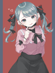 Rule 34 | 1girl, aqua eyes, aqua hair, arm behind back, black bow, black nails, black ribbon, black skirt, blouse, bow, bowtie, buttons, collared shirt, commentary, ear piercing, earrings, facial mark, frilled cape, frilled shirt, frills, goth fashion, hair bow, hatsune miku, highres, jewelry, licking lips, long hair, looking at viewer, miteinano (mitei nano28), nail polish, piercing, pink shirt, red background, ribbon, shirt, shirt tucked in, simple background, skirt, solo, tongue, tongue out, twintails, vampire (game), vampire (vocaloid), vocaloid, wrist ribbon