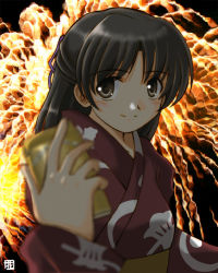 Rule 34 | 1girl, aerial fireworks, fireworks, hana (hana mo arashi mo), japanese clothes, kimono, original, solo, yukata