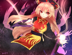 Rule 34 | 1girl, blonde hair, chinese clothes, hat, junko (touhou), long hair, nagare, red eyes, solo, tabard, tail, touhou, wide sleeves