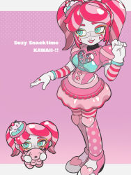 Rule 34 | chibi, cupcake, food, food-themed hair ornament, gloves, hair ornament, highres, kandyland, lipstick, makeup, mecha girl, robot girl, skirt, suzy snacktime, twintails