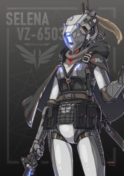 Rule 34 | 1other, absurdres, android, cape, chinese commentary, commentary request, highres, holding, holding sword, holding weapon, humanoid robot, load bearing equipment, original, phase shift pilot (titanfall 2), pilot (titanfall 2), ponytail, robot, scabbard, science fiction, sheath, sherman (egnk2525), solo, sword, weapon