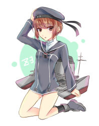 Rule 34 | 10s, 1girl, bad id, bad pixiv id, blush, brown eyes, brown hair, dress, hat, kantai collection, pei (momoyukix), sailor collar, sailor dress, sailor hat, short hair, solo, z3 max schultz (kancolle)