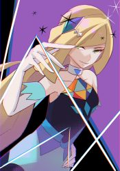 Rule 34 | 1girl, absurdres, alternate color, bare shoulders, blonde hair, creatures (company), dress, elbow gloves, game freak, gloves, green eyes, hand on own hip, highres, long hair, looking at viewer, lusamine (pokemon), lusamine (sygna suit) (pokemon), nintendo, official alternate costume, pokemon, pokemon masters ex, sleeveless, sleeveless dress, smile, solo, ssn (sasa8u9r), very long hair, white gloves