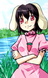 Rule 34 | 1girl, carrot necklace, highres, inaba tewi, jewelry, necklace, pendant, shinkai no shachi, solo, touhou