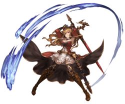 Rule 34 | 10s, 1girl, arms behind head, arms up, belt, black bow, black thighhighs, blonde hair, boots, bow, breasts, brown footwear, cleavage, crazy eyes, crazy smile, cross-laced footwear, dress, empty eyes, female focus, full body, gauntlets, granblue fantasy, grin, hair between eyes, hair bow, hand on own face, knee pads, lace, lace-trimmed dress, lace-up boots, lace trim, large breasts, long hair, minaba hideo, official art, open mouth, orange eyes, ponytail, purple ribbon, red eyes, ribbon, sheath, short dress, shoulder pads, sidelocks, smile, solo, sword, thighhighs, transparent background, unsheathed, vira (granblue fantasy), weapon, zettai ryouiki